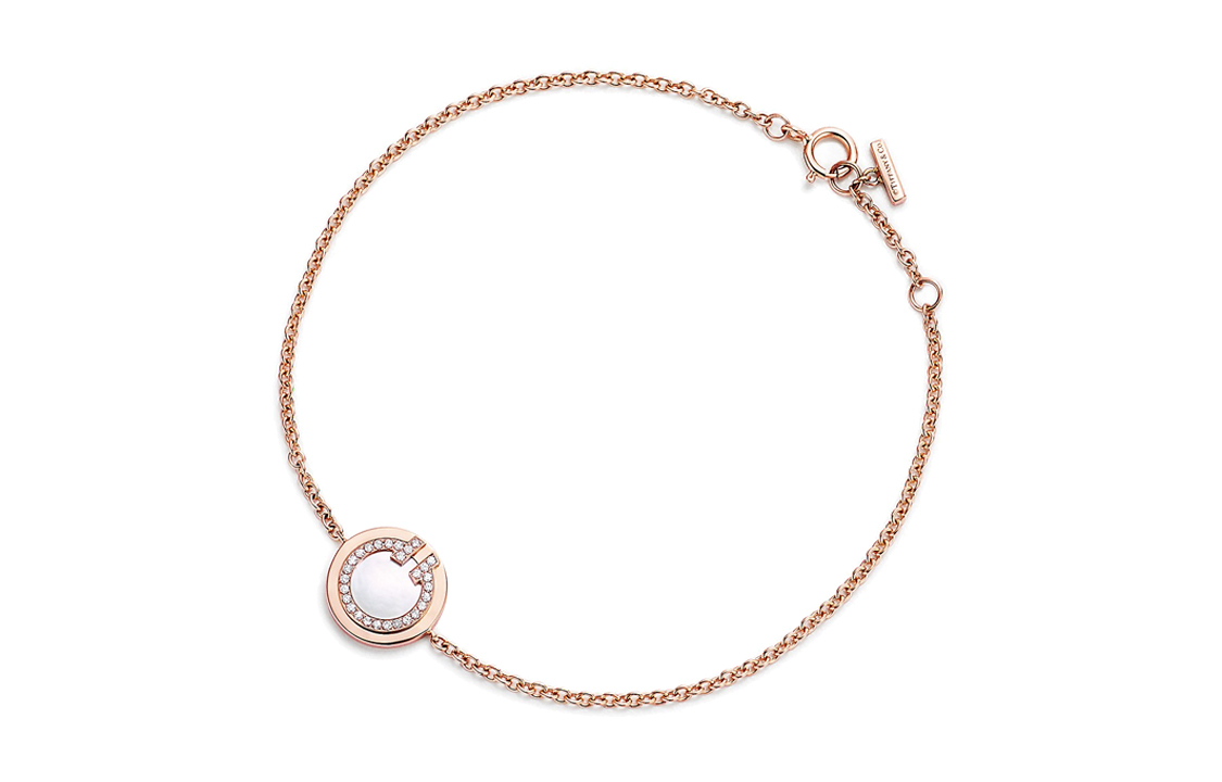 (Women) Tiffany & Co. Tiffany T Series Elegant Diamond & Mother-of-Pearl Circle Bracelet - Rose Gold. GRP11099