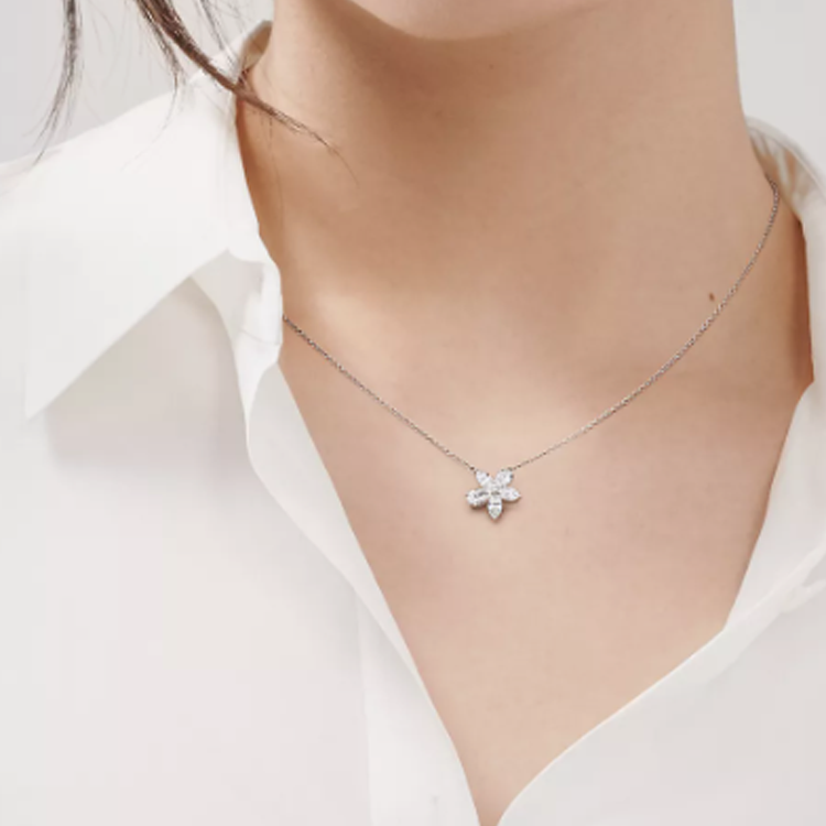 (Women) TIFFANY & CO. Victoria Collection Diamond Cluster Pendant Necklace Silver 0.88ct. 60012019 圖 4