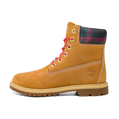 (W) Timberland Heritage 6 Inch Waterproof Boots 'Wheat Nubuck with Pink Teal Plaid'