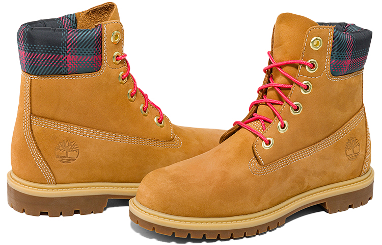 (W) Timberland Heritage 6 Inch Waterproof Boots 'Wheat Nubuck with Pink Teal Plaid' 圖 5