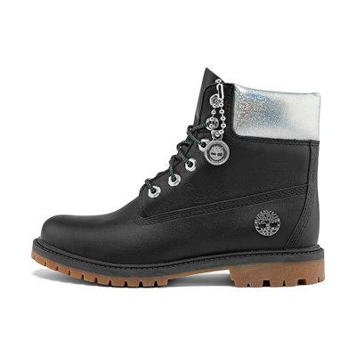(W) Timberland Heritage 6 Inch Waterproof Boots 'Black Full Grain with Silver Collar'