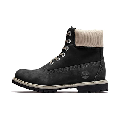 (W) Timberland 6 Inch PRM Waterproof Boots 'Black Nubuck with Beige Corduroy Collar'
