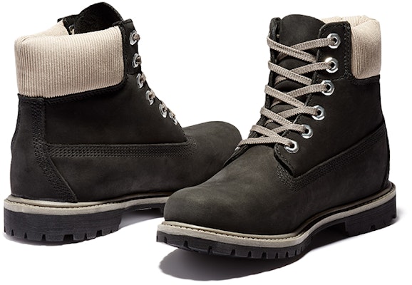 (W) Timberland 6 Inch Premium Boots 'Nubuck Hitam dengan Kerah Corduroy Beige' Tahan Air A2MCC001 Order (W) Timberland 6 Inch Premium Boots 'Nubuck Hitam dengan Kerah Corduroy Beige' Tahan Air A2MCC001