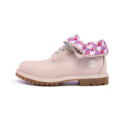 (W) Timberland Roll Top Wide Fit Boots Basic 'Pale Pink with Plaid Print'