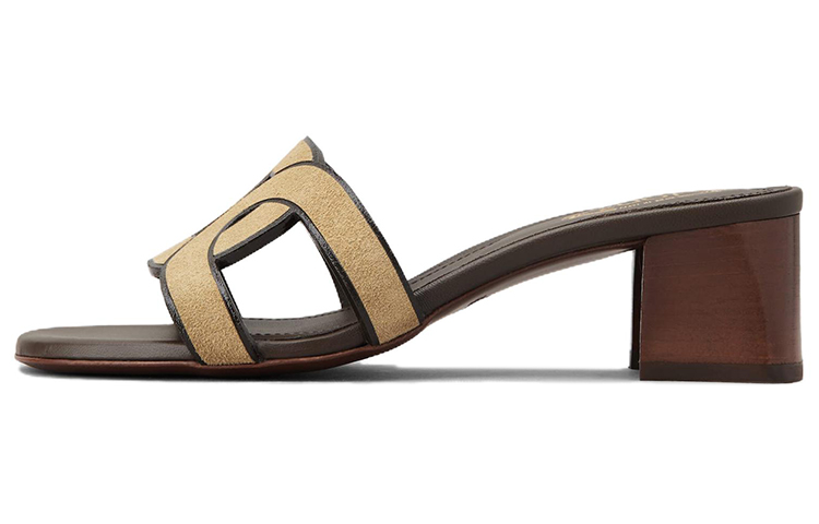 (W) TOD'S Kate 'Beige Suede Chunky Heel Open-Toe' Fashion Sandals