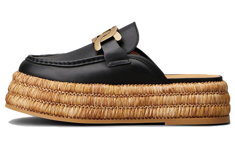 (W) TOD'S KATE 'Black Leather Platform Slides'