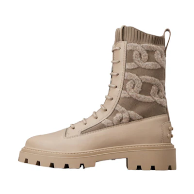 (W) TOD'S KATE Leather Lace-Up Booties 'Beige'