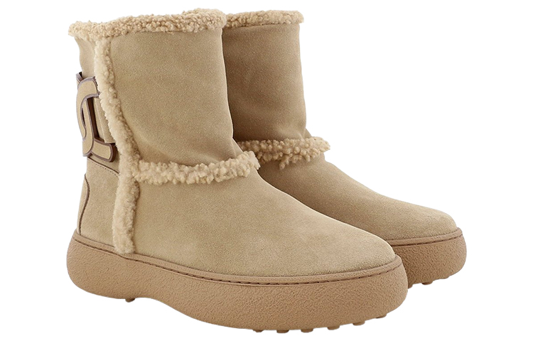 (W) TOD'S Kate Suede Round-Toe Slip-On Ankle Boots 'Beige' 圖 2