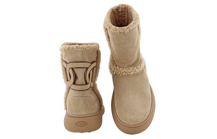 (W) TOD'S Kate Suede Round-Toe Slip-On Ankle Boots 'Beige' 圖 3