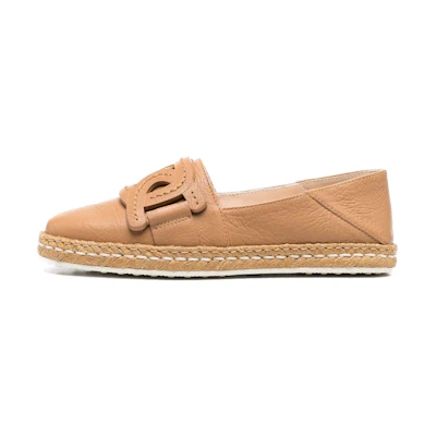 (W) TOD'S Leather Chain 'Camel Espadrille Flats'