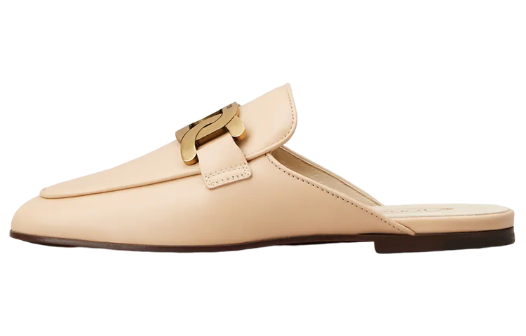 (W) TOD'S Leather Chain Detail Flat Slide 'Beige'