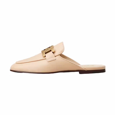 (W) TOD'S Leather Chain Detail Flat Slide 'Beige'