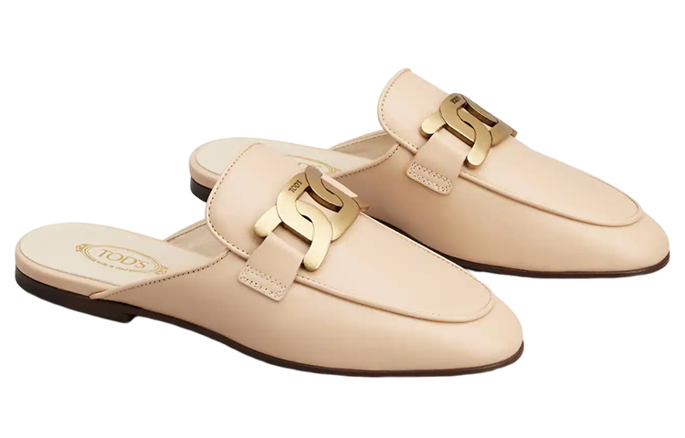 (W) TOD'S Leather Chain Detail Flat Slide 'Beige' 圖 3