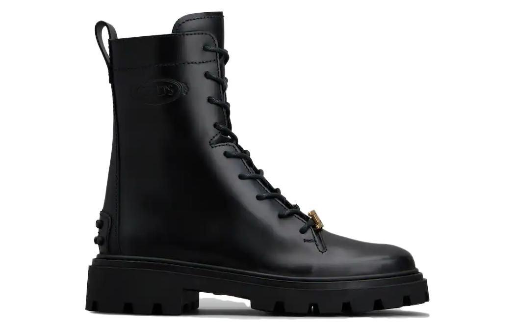 Order (W) TOD''S Leren Modieuze Veterlaarzen Zwart - Rond Neus Halfhoge Martin Boots XXW08J0EY53RBTB999