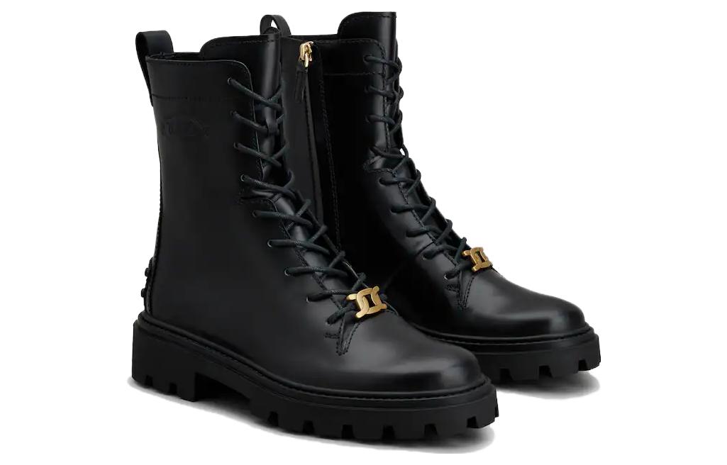 Lookbook (W) TOD''S Leren Modieuze Veterlaarzen Zwart - Rond Neus Halfhoge Martin Boots XXW08J0EY53RBTB999