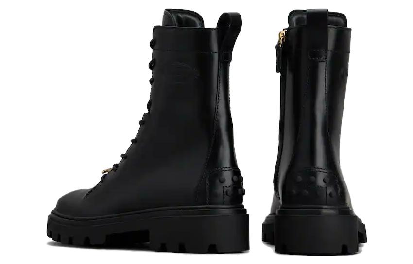 Shop (W) TOD''S Leren Modieuze Veterlaarzen Zwart - Rond Neus Halfhoge Martin Boots XXW08J0EY53RBTB999