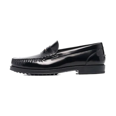 (W) TOD'S Leather Loafers 'Black Logo Plate'