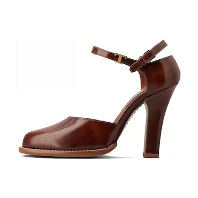 (W) TOD'S Leather Round-Toe Buckle 'Red Brown' High Heels