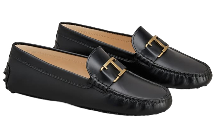 (W) TOD'S Leather Round Toe Flats 'Black' 圖 2