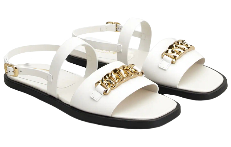 (W) TOD'S Leather Sandal with Metal Chain 'White' 圖 3