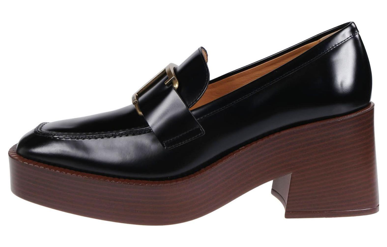 Buy (W) TOD''S Leren Vierkante Neus Slip-On Chunky Hak ''Zwart'' XXW37K0FV50S00B999
