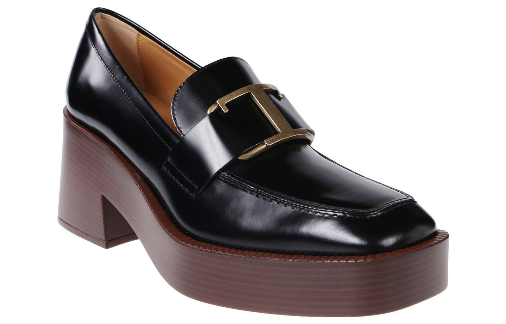 Order (W) TOD''S Leren Vierkante Neus Slip-On Chunky Hak ''Zwart'' XXW37K0FV50S00B999