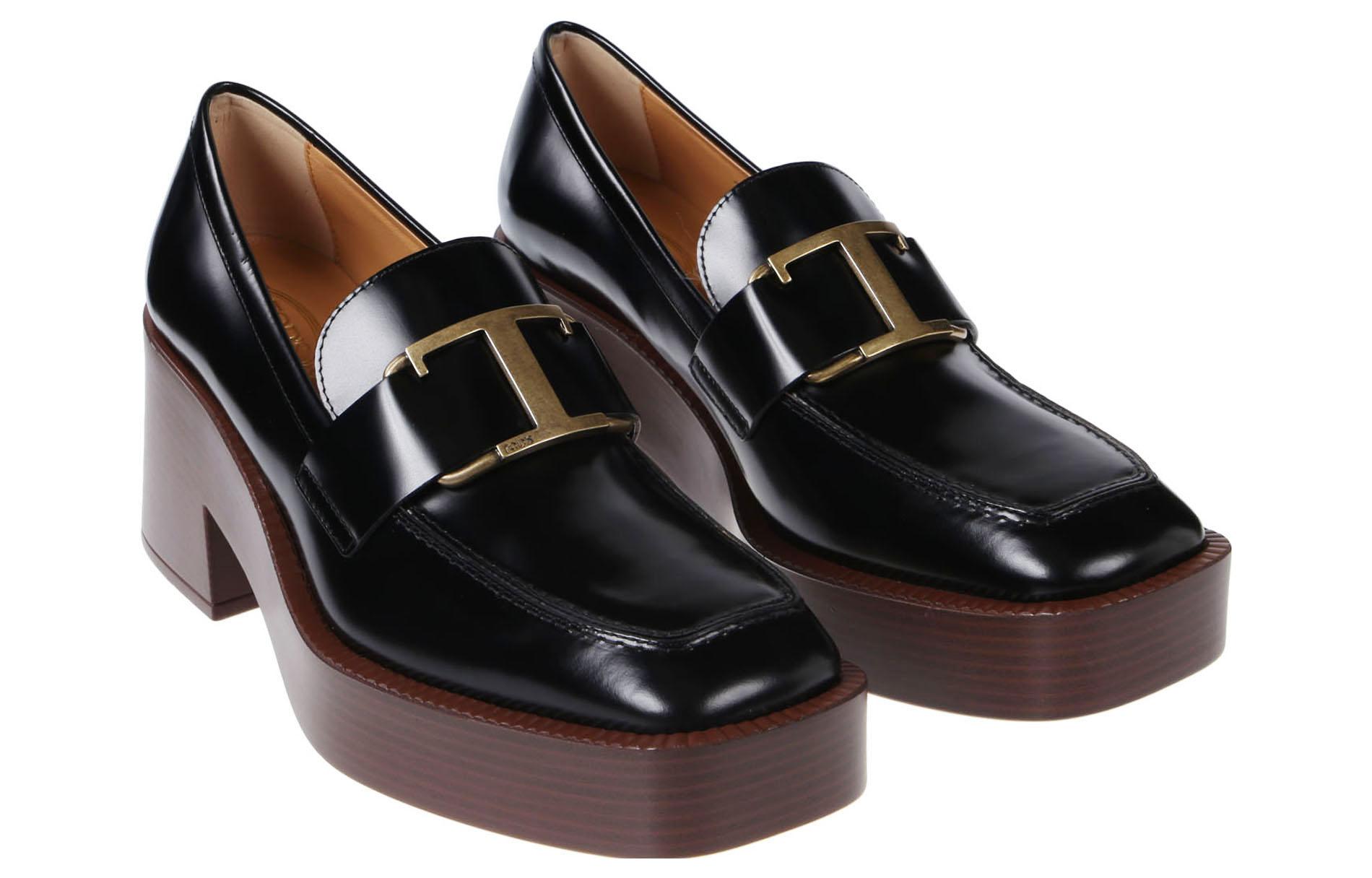 Lookbook (W) TOD''S Leren Vierkante Neus Slip-On Chunky Hak ''Zwart'' XXW37K0FV50S00B999