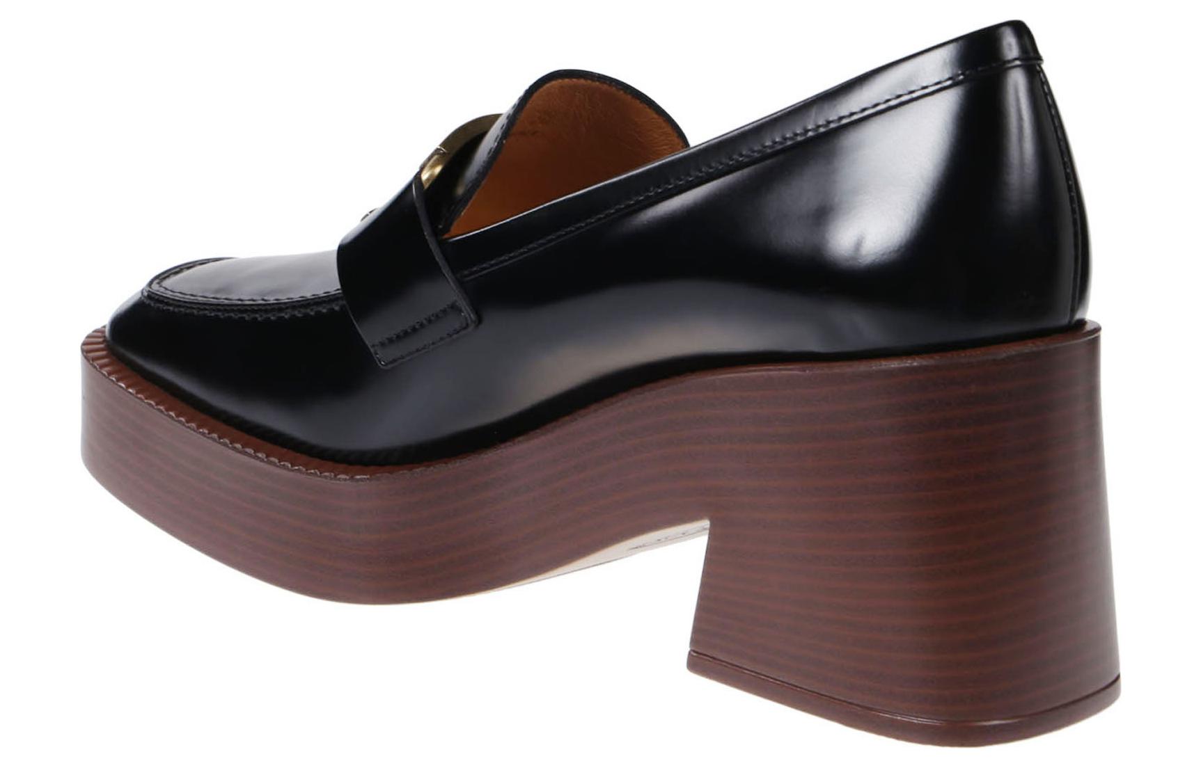 Shop (W) TOD''S Leren Vierkante Neus Slip-On Chunky Hak ''Zwart'' XXW37K0FV50S00B999