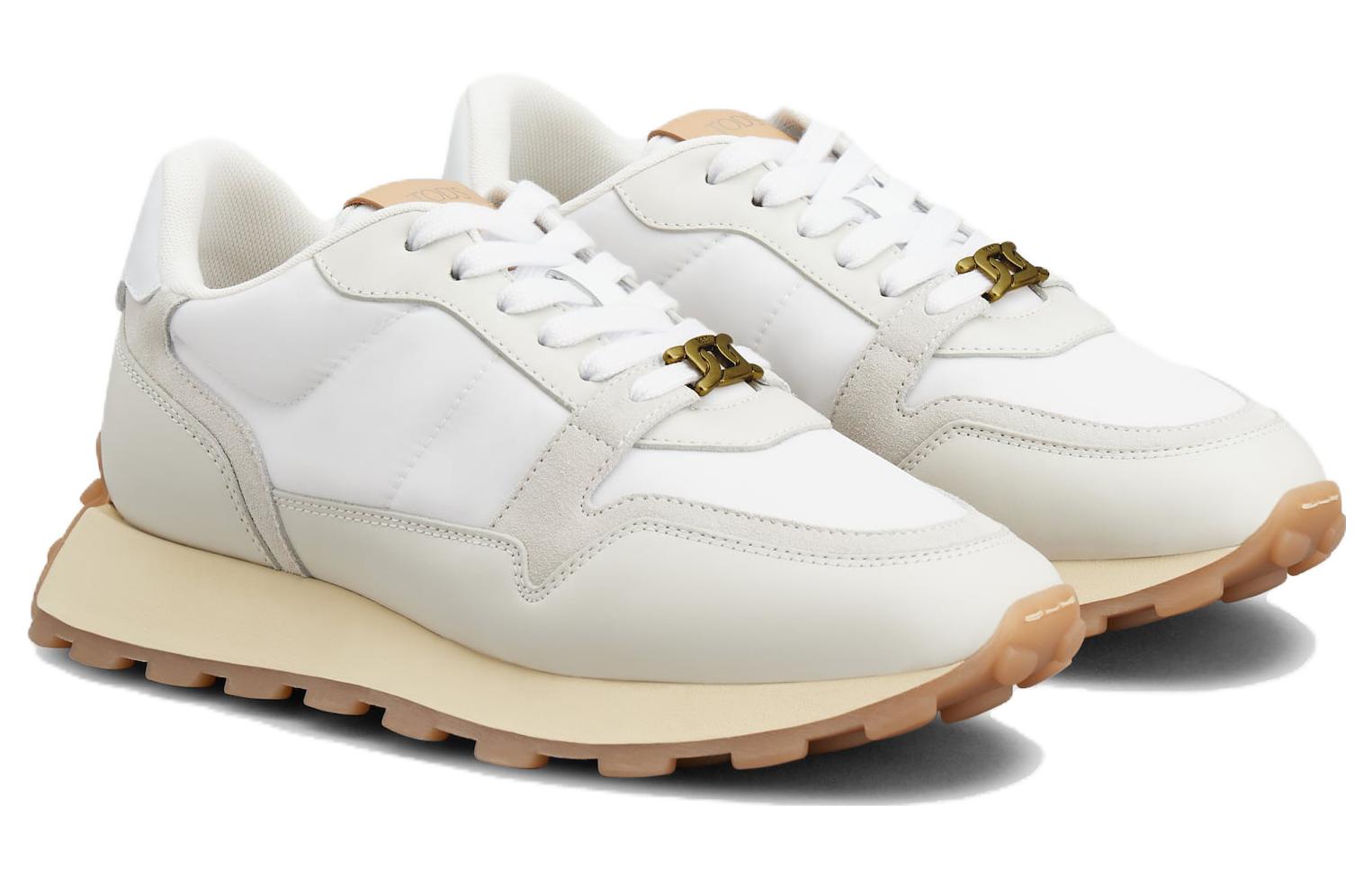 Lookbook TOD'S 托德斯 织物皮革 圓頭繫帶 低幫 生活休閒鞋 女款 米白