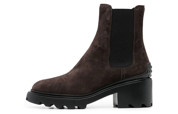 Buy (W) TOD'S 绒面革粗跟圆头切尔西靴 '棕色' XXW08D0EA10BYES808