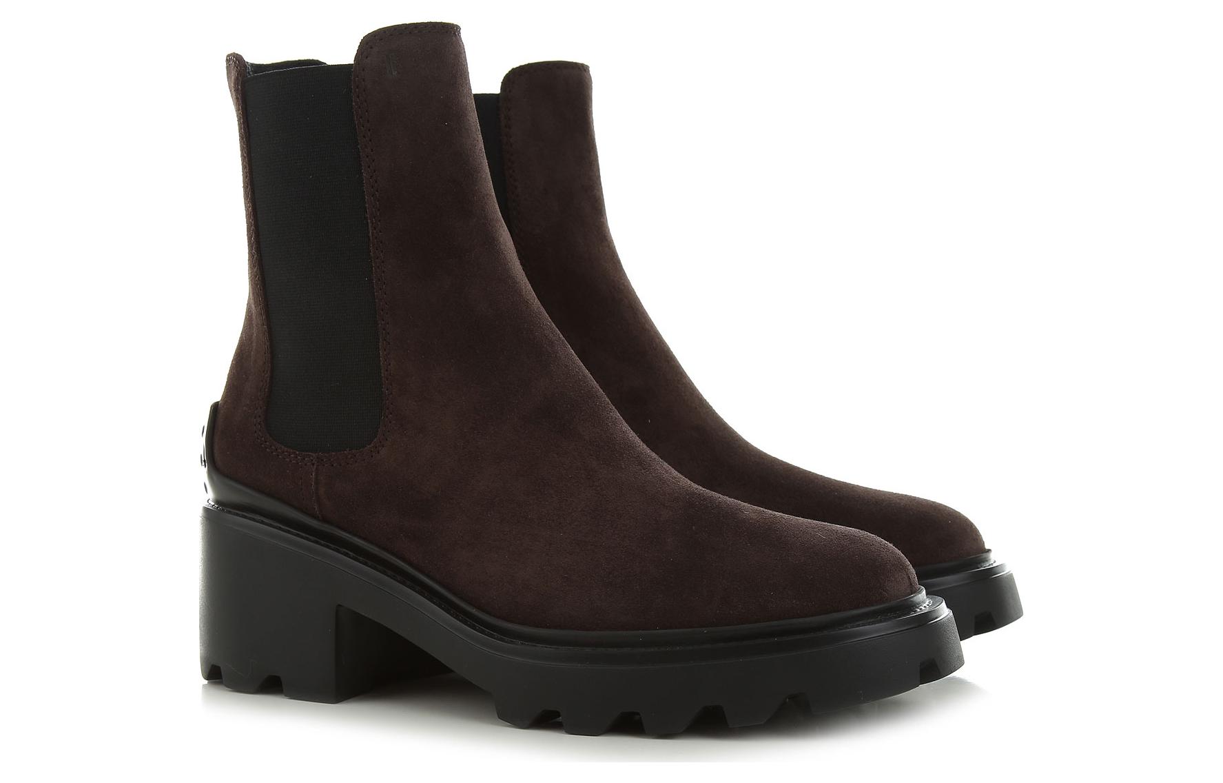 Shop (W) TOD'S 绒面革粗跟圆头切尔西靴 '棕色' XXW08D0EA10BYES808