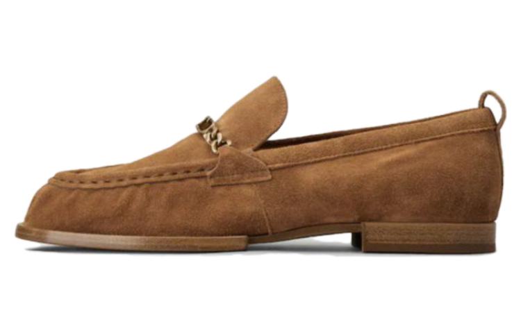 (W) TOD'S Suede Leather Flat 'Brown Ruched'