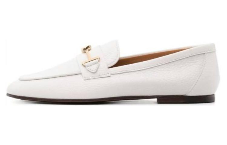 (W) TOD'S Leather Loafers with Metal Buckle 'White'