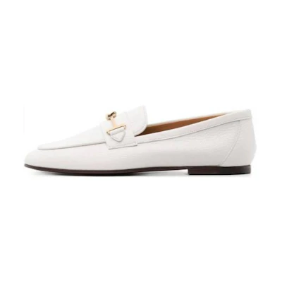 (W) TOD'S Leather Loafers with Metal Buckle 'White'