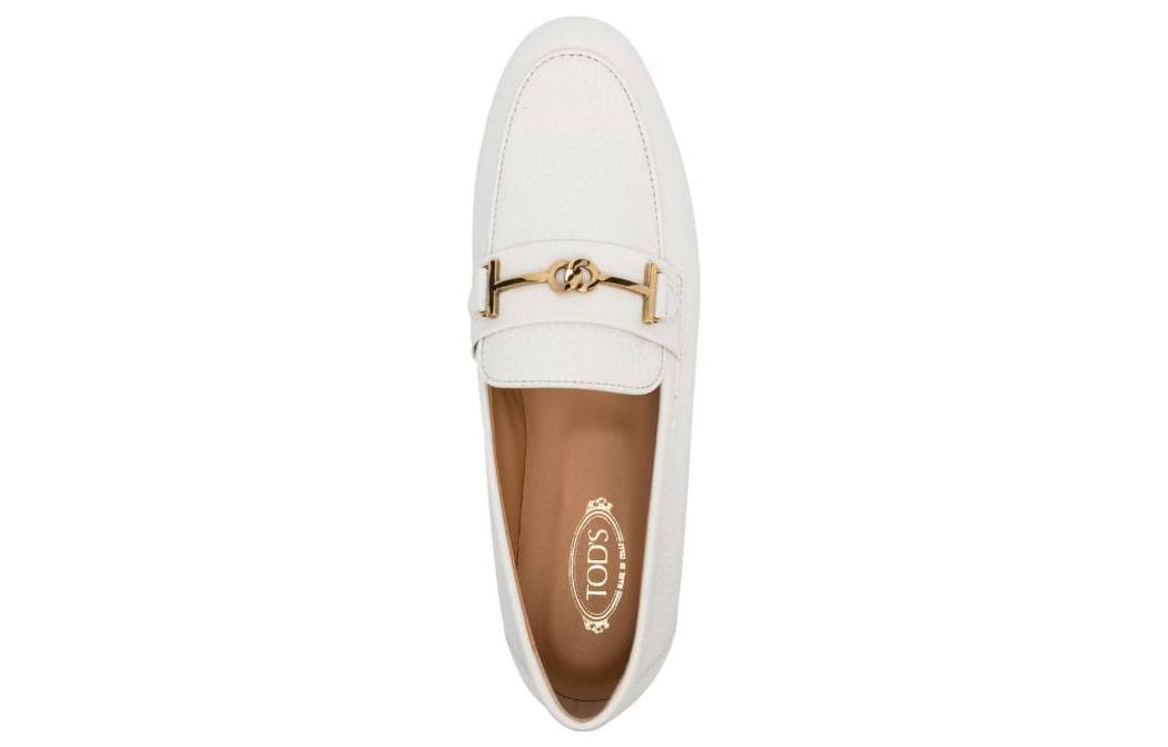 (W) TOD'S Leather Loafers with Metal Buckle 'White' 圖 4