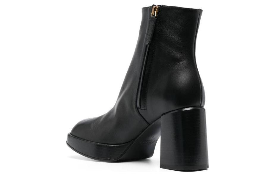 (W) TOD'S Leather Round Toe Zippered Ankle Boot 'Black' 圖 4
