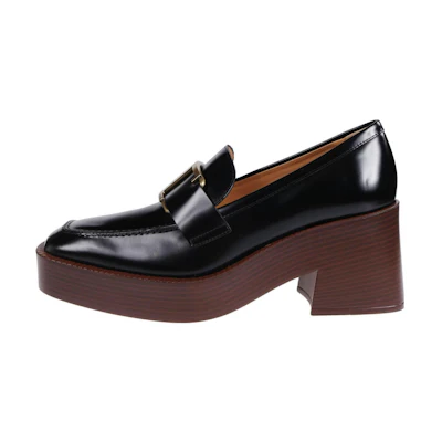 (W) TOD'S Leather Square-Toe Slip-On Chunky Heel 'Black'