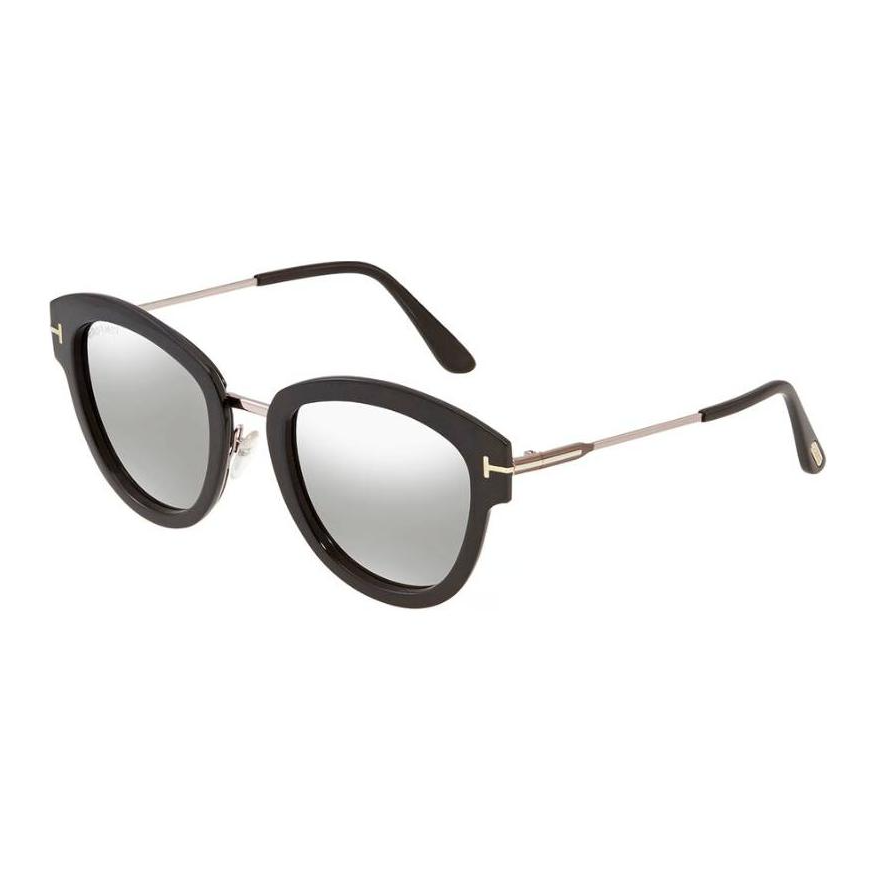 (Women) TOM FORD  Black Rectangular Sunglasses with Striped Temples Design FT057414C52