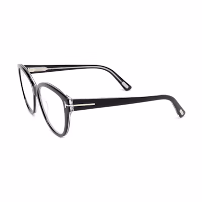 (Women) TOM FORD Oval Black Optical Glasses with Logo on Temples. FT5954B