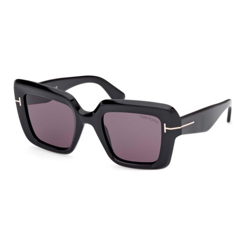 (Women) Tom Ford TF  Irregular Black Plastic Sunglasses with Logo Temples. 889214524997