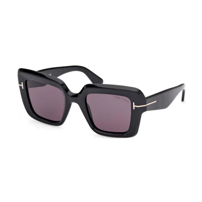 (Women) Tom Ford TF Irregular Black Plastic Sunglasses with Logo Temples. 889214524997