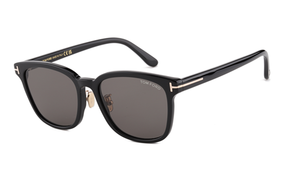 (Women) Tom Ford TF Rectangle Acetate Sunglasses for Women - Black with Logo Temple Design TF1136-K-01A-56