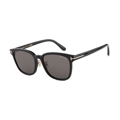(Women) Tom Ford TF Rectangle Acetate Sunglasses for Women - Black with Logo Temple Design TF1136-K-01A-56
