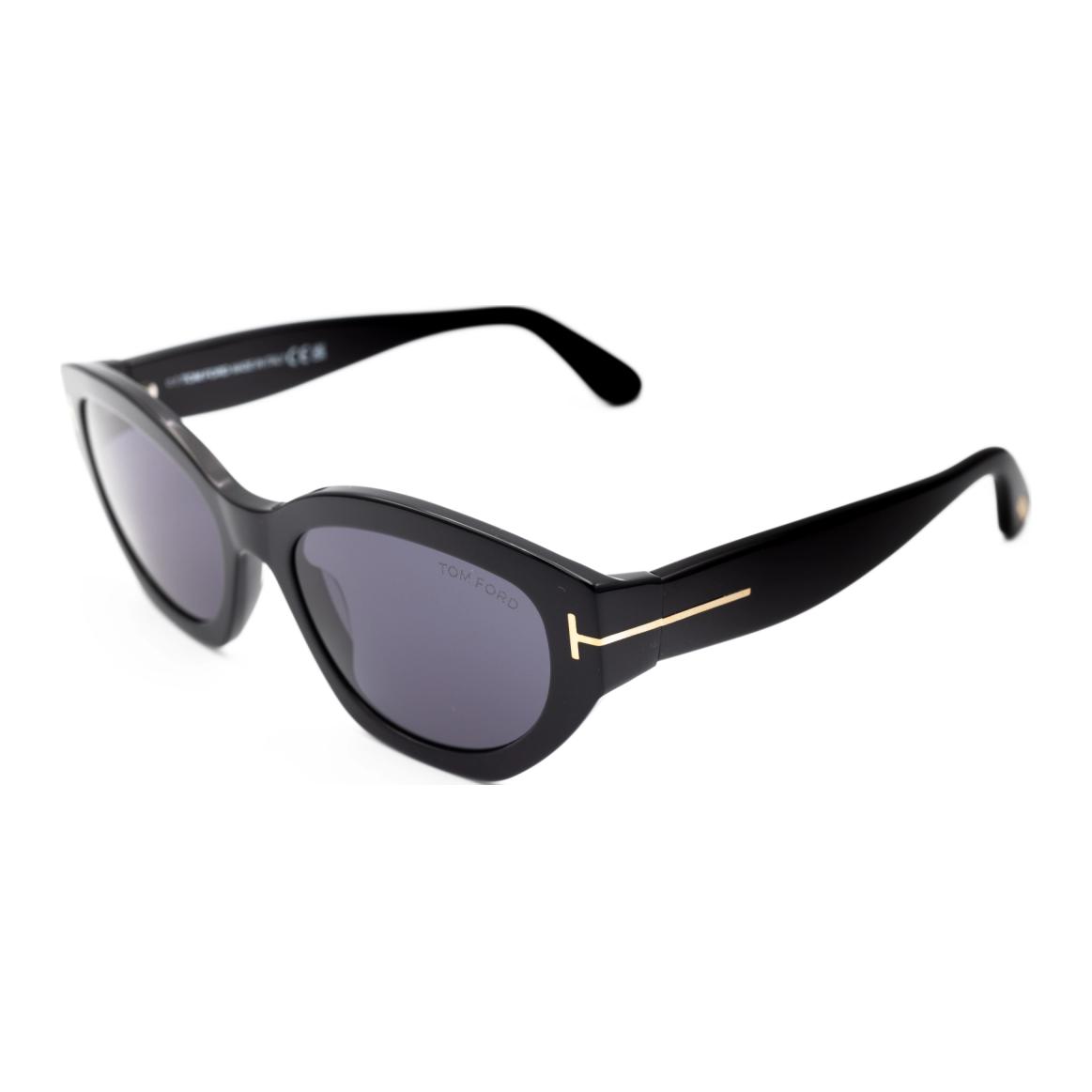 (Women) Tom Ford TF Rectangle Black Sunglasses for Women with Logo Detail on Temples. FT108601A55