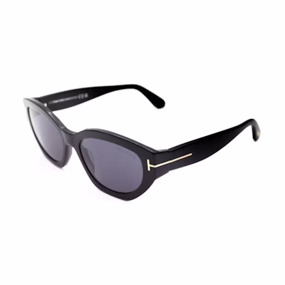 (Women) Tom Ford TF Rectangle Black Sunglasses for Women with Logo Detail on Temples. FT108601A55