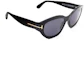 Shop (W) Kacamata Hitam Tom Ford TF Rectangle Wanita dengan Logo di Sisi Tepi. FT108601A55
