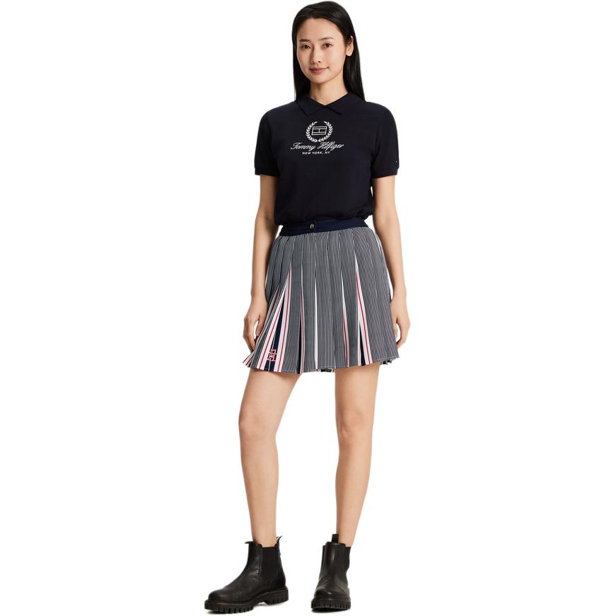 Lookbook (W) 汤米·希尔费格 徽章条纹百褶裙 - 黑/白/红 WW0WW40972