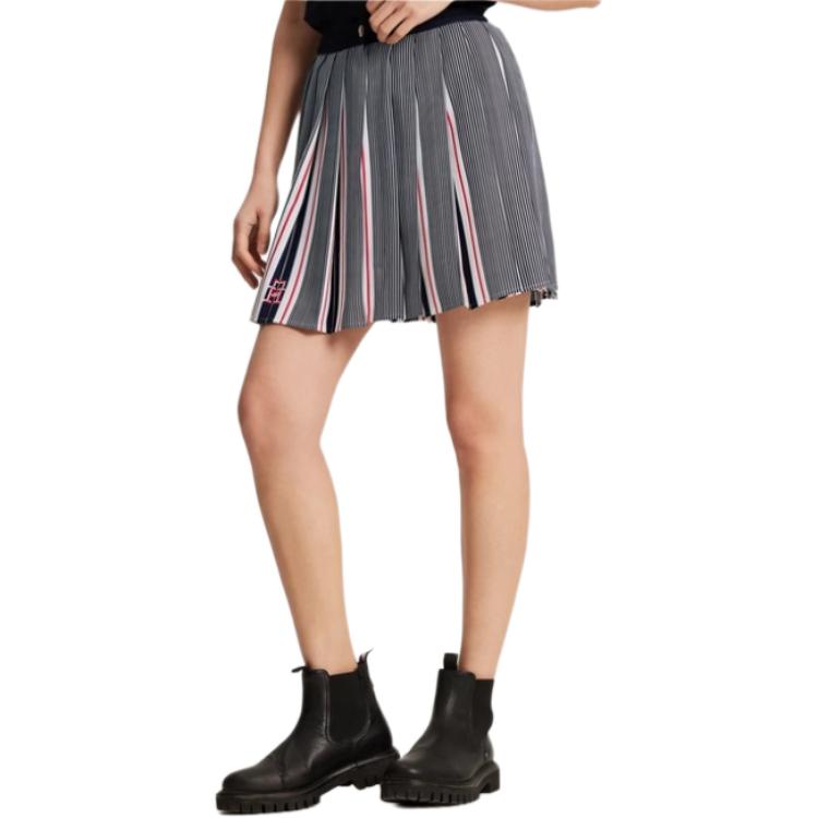 Shop (W) 汤米·希尔费格 徽章条纹百褶裙 - 黑/白/红 WW0WW40972