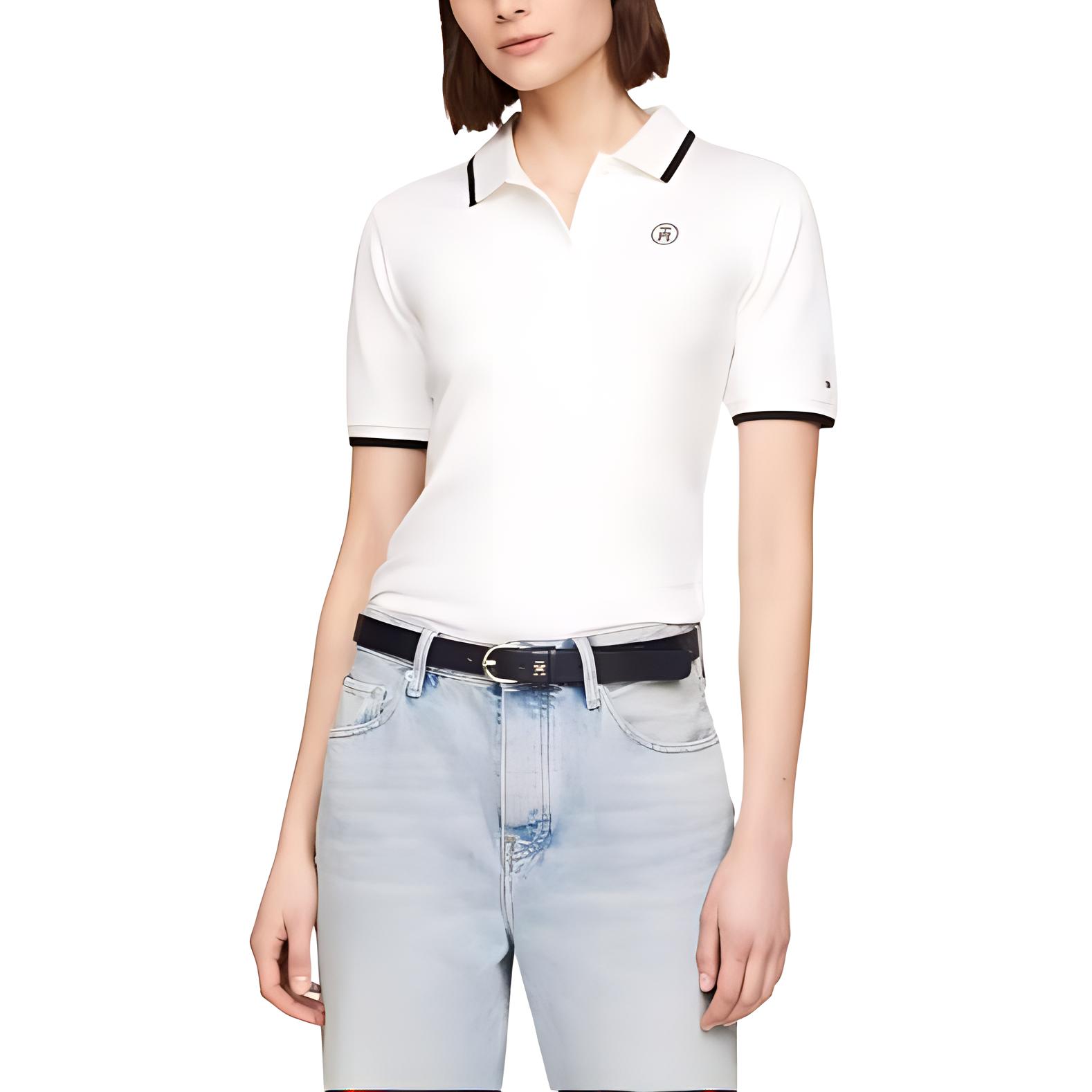 (Women) Tommy Hilfiger  Beige Slim Fit Embroidered Polo Shirt Short Sleeve. WW0WW41288-YBL