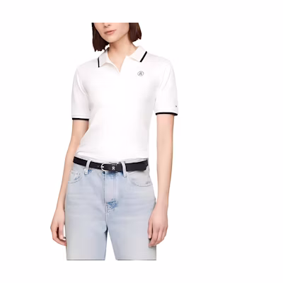 (Women) Tommy Hilfiger Beige Slim Fit Embroidered Polo Shirt Short Sleeve. WW0WW41288-YBL